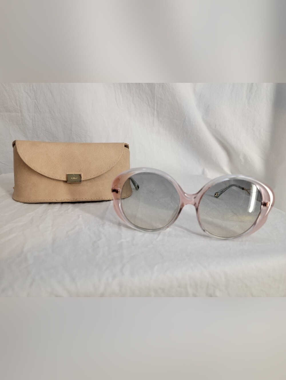 Chloé Over-sized Round Pink & Clear Sunglasses w/ Original Nubuck Case